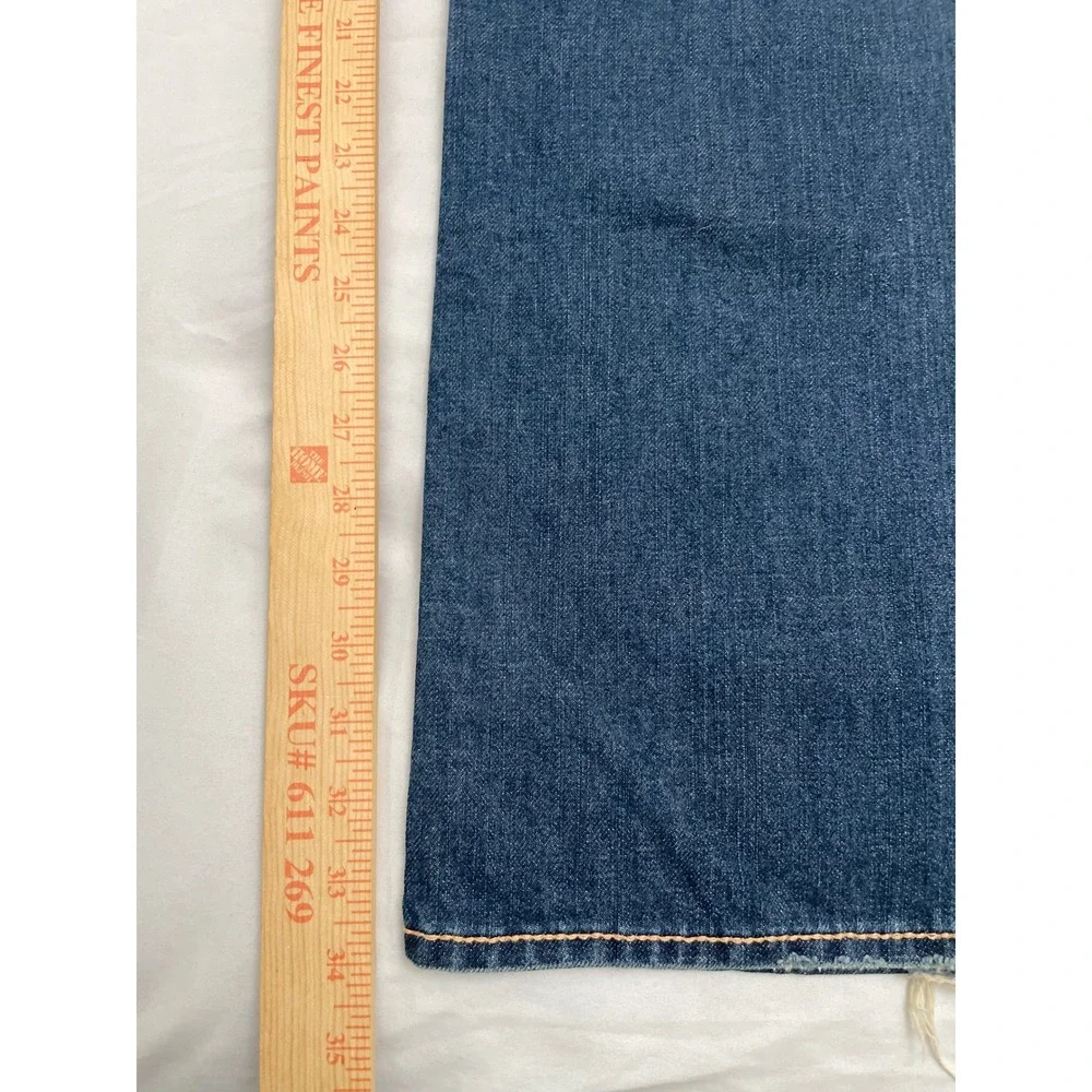 True Religion Straight Jeans Mens 34x34 Blue Thick Contrast Stitch Made in USA